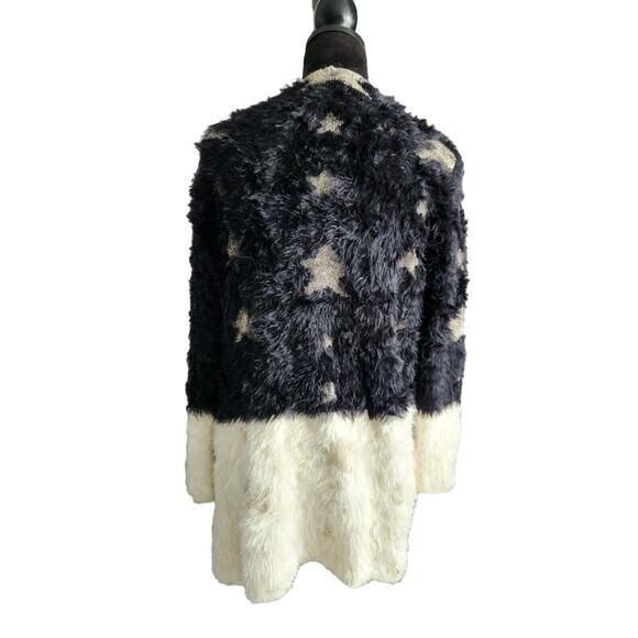 Dor Dor Couture Star Eyelash Chenille Fuzzy Metallic 2 Tone Open Cardigan M - Picture 2 of 8